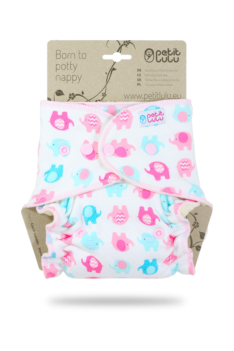 Petit Lulu - nattbleie - Little elephants pink m/knapper