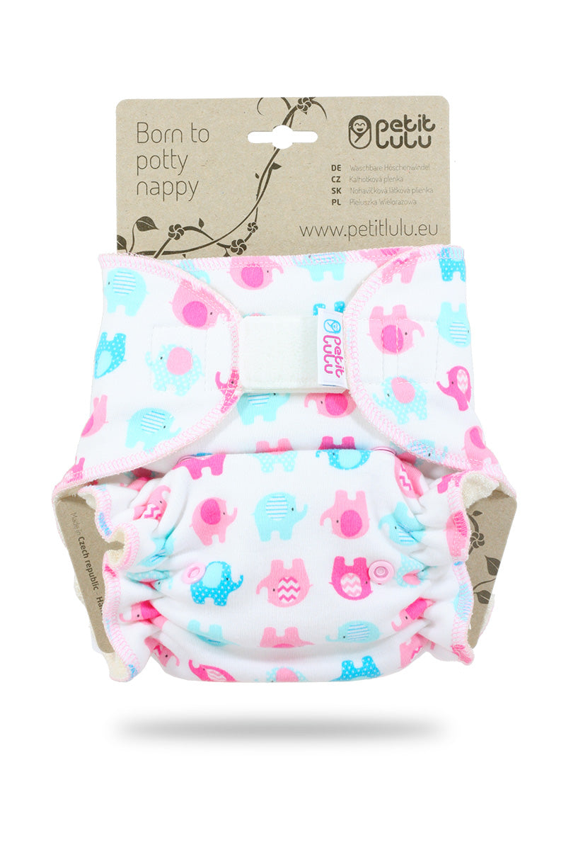 Petit Lulu - nattbleie - Little elephants pink m/borrelås