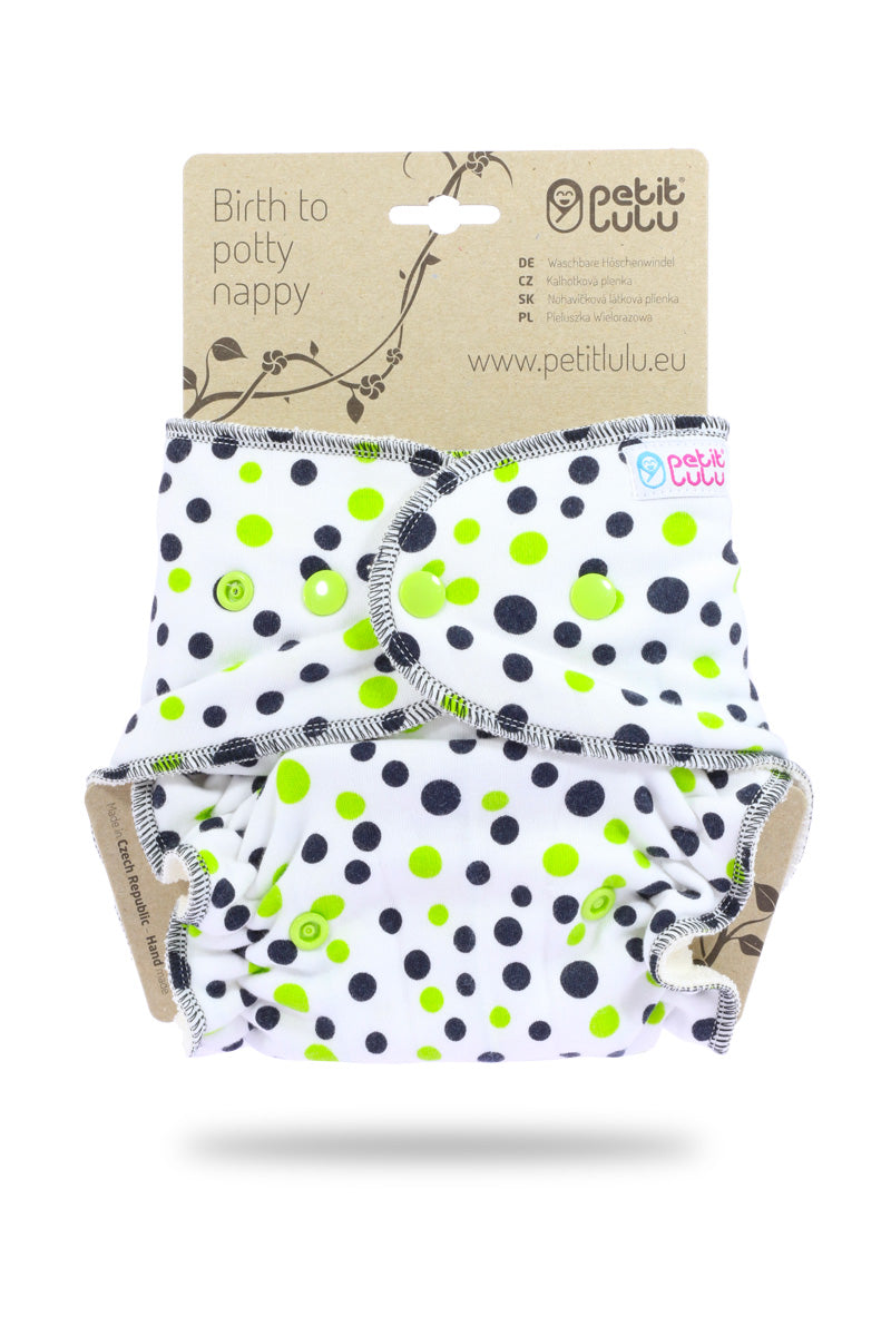 Petit Lulu formsydd - Green black dots m/knapper